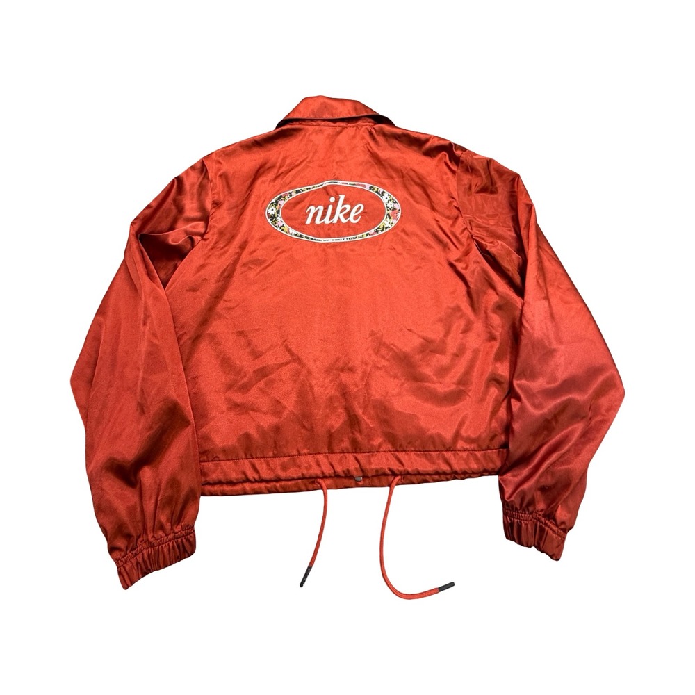 Nike Coaches Jacket Women S Orange Satin Cropped Snap Button Streetwear Workwear